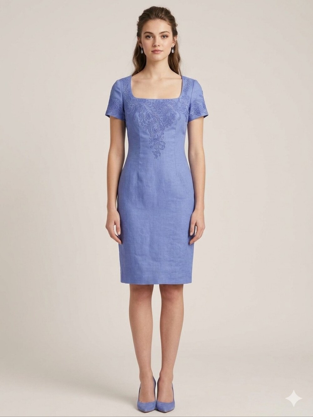Embroidered Scoop Neck Mini Dress in Periwinkle